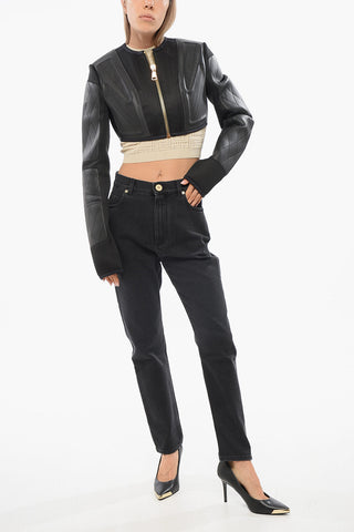 Technical Fabric Crop Jacket with Gold Zip