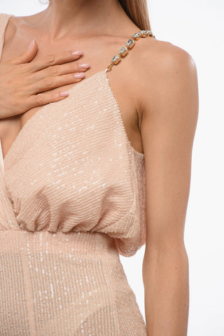 One-Shoulder Sequined Dress with Jewel Strap