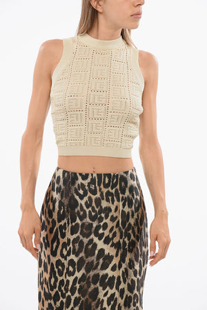 Top Crop in Maglia con Monogram All-Over