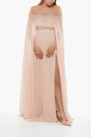 RED CARPET Abito in Chiffon con Paillettes e Maniche a Mantello