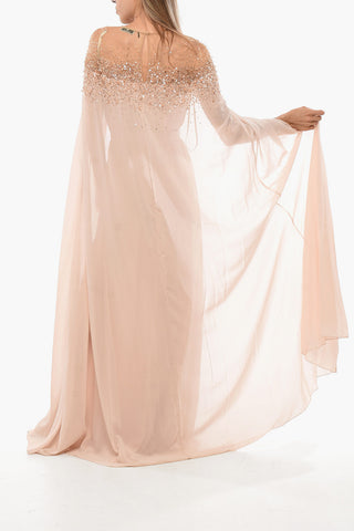 RED CARPET Abito in Chiffon con Paillettes e Maniche a Mantello