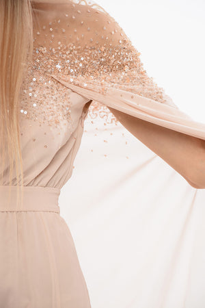 RED CARPET Chiffonkleid mit Pailletten und Cape-Ärmeln
