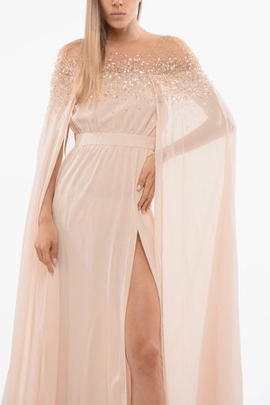 RED CARPET Chiffonkleid mit Pailletten und Cape-Ärmeln