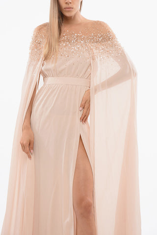 RED CARPET Abito in Chiffon con Paillettes e Maniche a Mantello