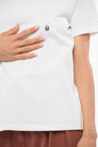 Crew Neck Cotton T-Shirt with Applied Details