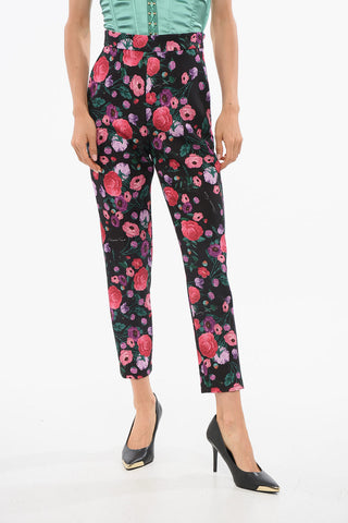 4-Pocketed Pants with Floral Motif