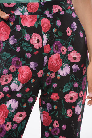 4-Pocketed Pants with Floral Motif