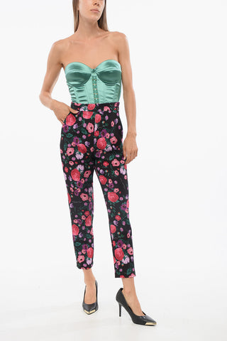 4-Pocketed Pants with Floral Motif