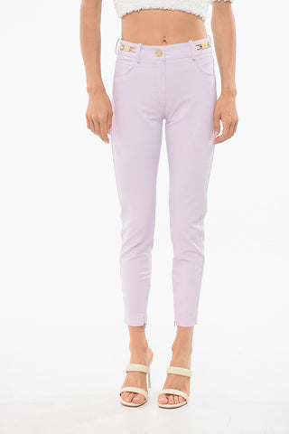 Cropped Fit Stretch Fabric Pants with 5-Pockets