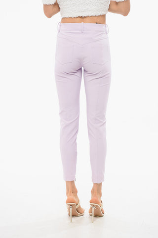 Cropped Fit Stretch Fabric Pants with 5-Pockets