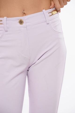Cropped Fit Stretch Fabric Pants with 5-Pockets
