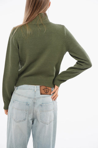 Turtleneck Wool Blend Sweater with Embroidered Logo