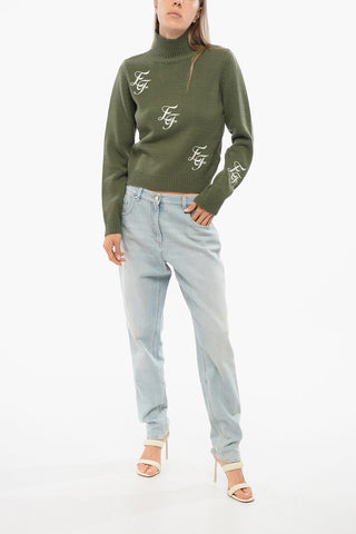 Turtleneck Wool Blend Sweater with Embroidered Logo