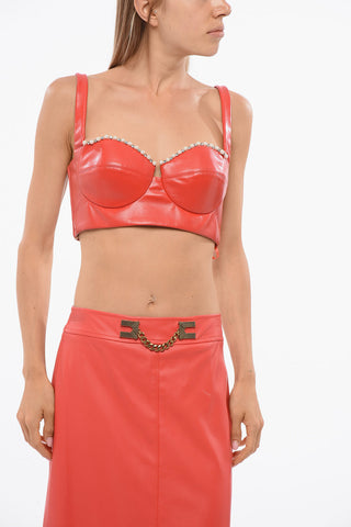 Crop-Top aus Kunstleder mit Perlen