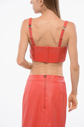 Crop-Top aus Kunstleder mit Perlen