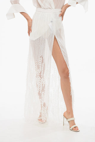 Sheer Sequined Skirt with Raised Details