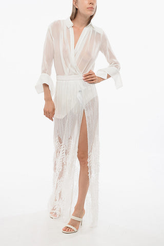 Sheer Sequined Skirt with Raised Details