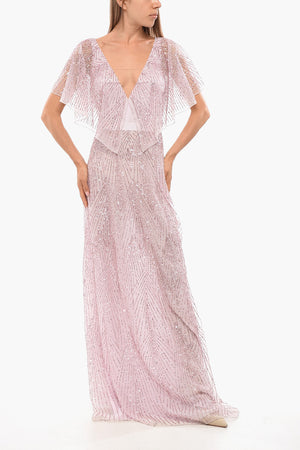 Paillettenbesetztes Chiffonkleid mit Schmetterlingsärmeln