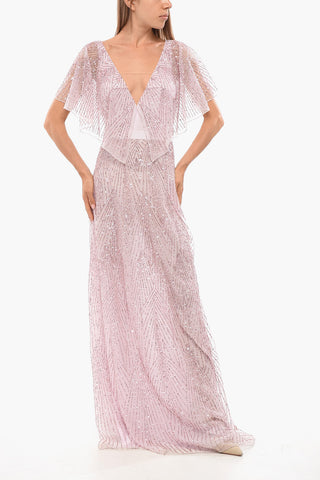 Paillettenbesetztes Chiffonkleid mit Schmetterlingsärmeln