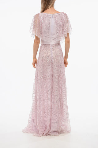 Paillettenbesetztes Chiffonkleid mit Schmetterlingsärmeln