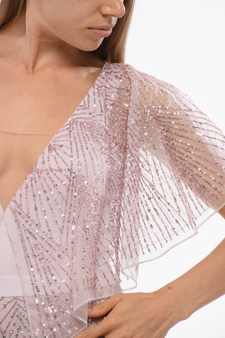 Abito in Chiffon Paillettato con Maniche a Farfalla