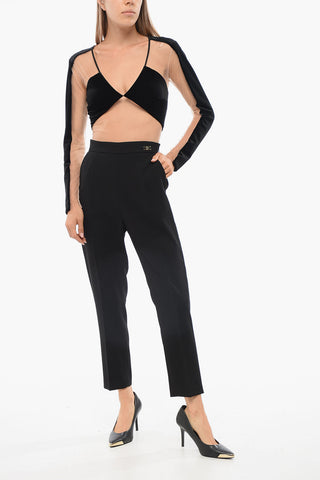 Pantaloni Cropped Fit con Zip Laterale