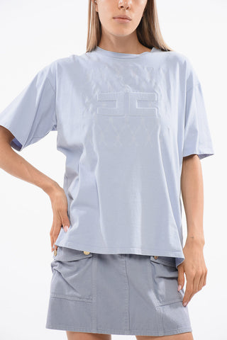 Crew Neck Cotton T-Shirt with Embossed Logo
