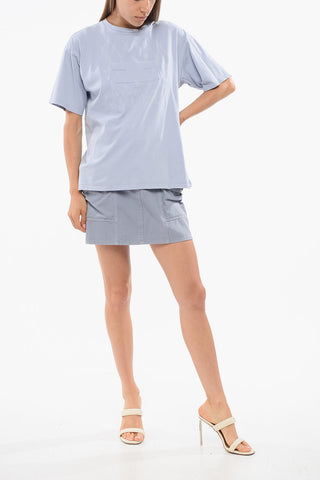Crew Neck Cotton T-Shirt with Embossed Logo