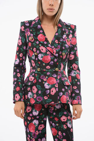 Double-breasted Blazer with Floral Motif