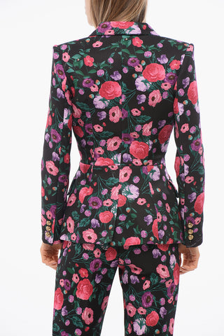 Double-breasted Blazer with Floral Motif