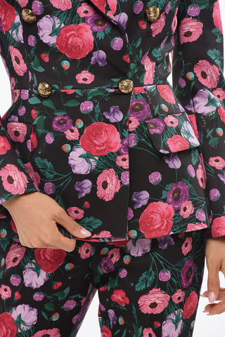Double-breasted Blazer with Floral Motif