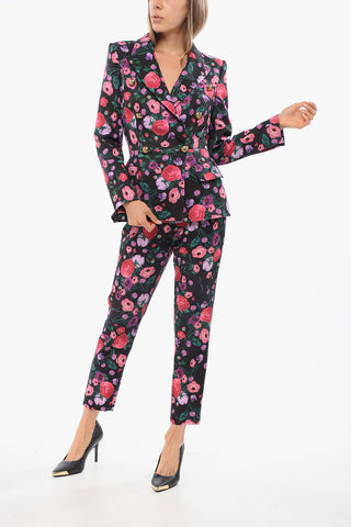 Double-breasted Blazer with Floral Motif