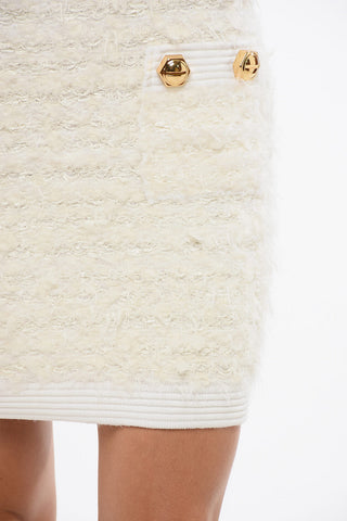 High-Waisted Tweed Miniskirt with Decorative Buttons