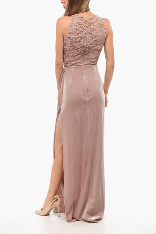 Besticktes Maxikleid mit Veloursrock