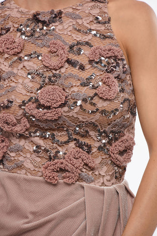 Besticktes Maxikleid mit Veloursrock