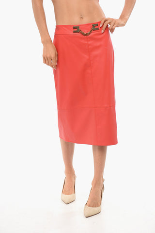 Vegan Leather Skirt with Metal Logo