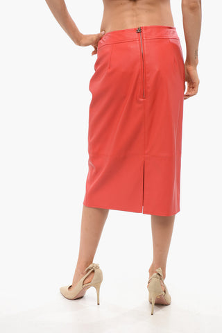 Vegan Leather Skirt with Metal Logo