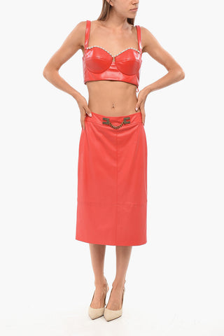 Vegan Leather Skirt with Metal Logo