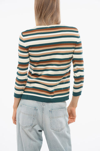 Crewneck Sweater with Bayadere Pattern and Print