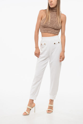 Joggers in Misto Cotone Garzato con Polsini