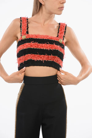 Two-Tone Striped Tweed Crop Top