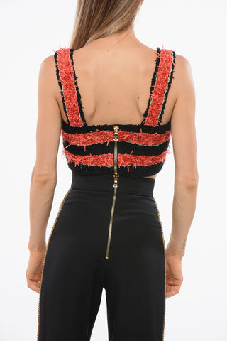 Top Crop in Tweed a Righe Bicolore