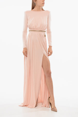 Stretch Fabric Flared Dress with Chain Detail