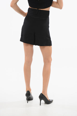 Shorts in Uni mit hoher Taille und goldenem Knopf