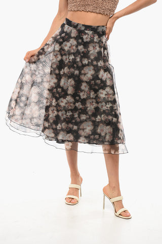 Midi-Rock aus Organza mit floralem Muster