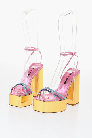 Laminated Leather Ankle-Strap Sandals with 14cm Heel