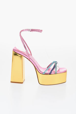 Sandali Ankle Strap In Pelle Laminata con Tacco 14cm