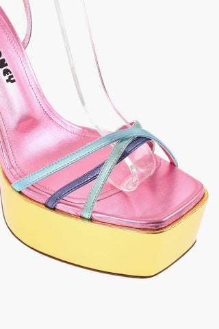 Laminated Leather Ankle-Strap Sandals with 14cm Heel