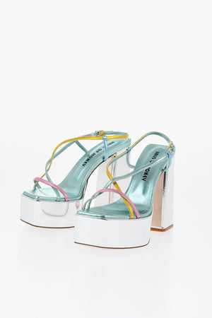 Sandali Ankle Strap In Pelle Laminata con Tacco 14cm