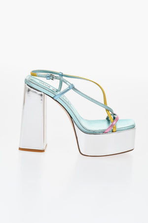 Sandali Ankle Strap In Pelle Laminata con Tacco 14cm